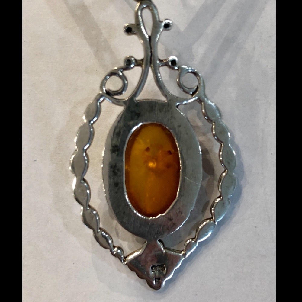 Vintage genuine amber and 925 silver pendant - Picture 3 of 7